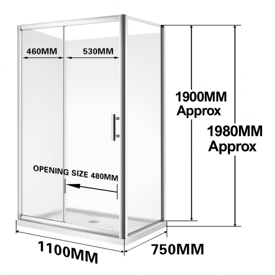 1100*750mm*1900mm Sliding Door Rectangle Shower Box